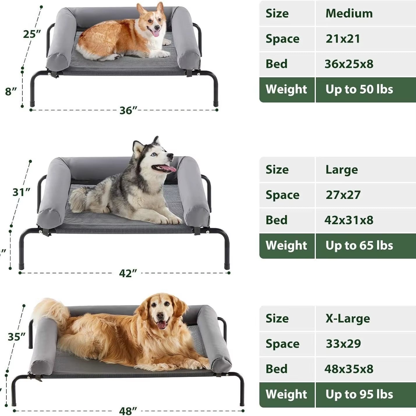 Large Elevated Cooled Dog Bed Portable Anti-Chew Outdoor Kennel with Non-Slip Foot Holder Pet Bed