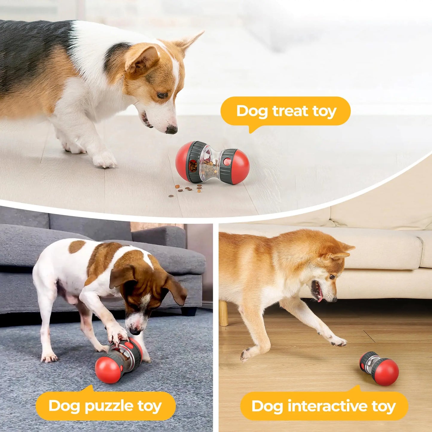 Interactive Dog Toys, Adjustable Dog Treat Dispenser Ball, Rolling Dog Feeder, Puzzle Slow Feeder for Small and Medium Dogs