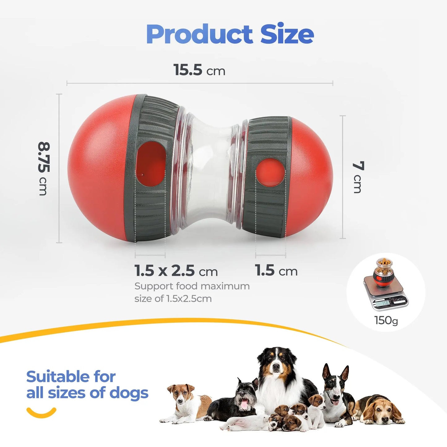 Interactive Dog Toys, Adjustable Dog Treat Dispenser Ball, Rolling Dog Feeder, Puzzle Slow Feeder for Small and Medium Dogs