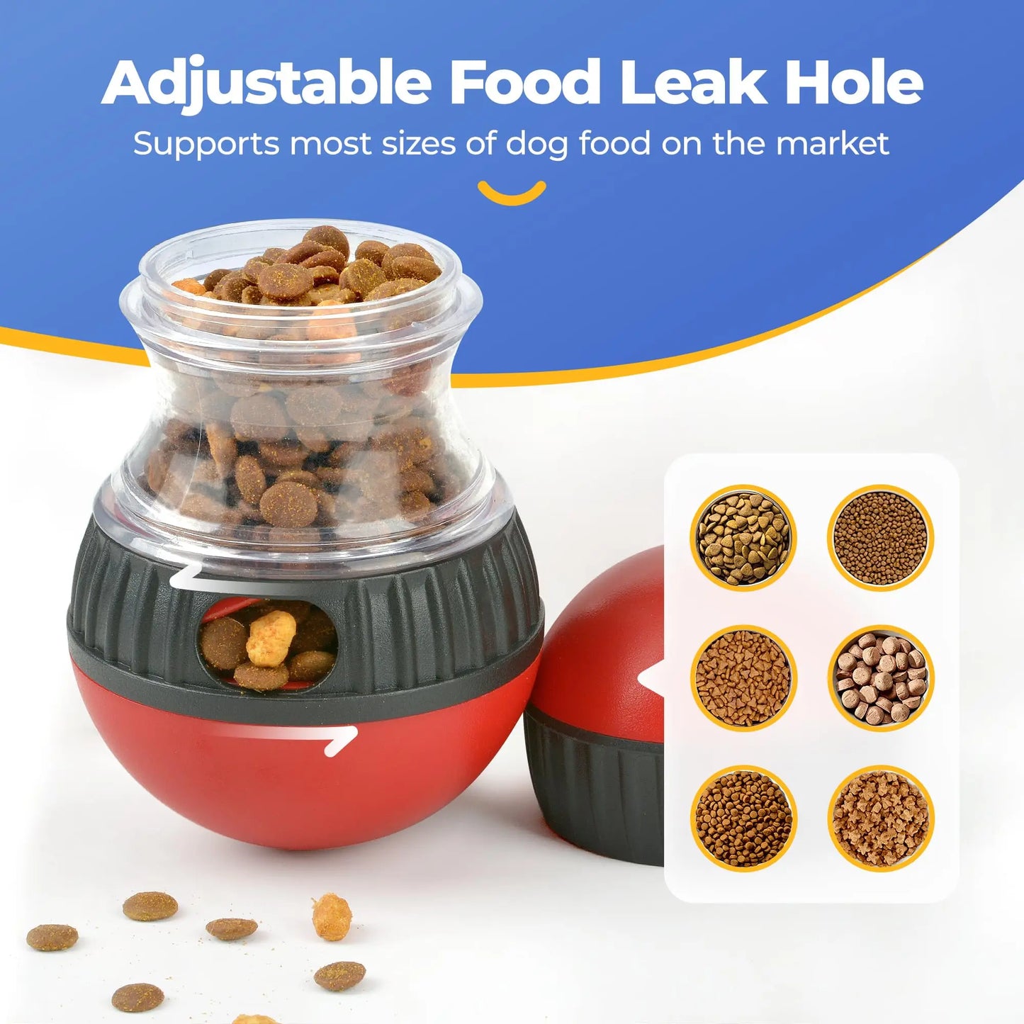 Interactive Dog Toys, Adjustable Dog Treat Dispenser Ball, Rolling Dog Feeder, Puzzle Slow Feeder for Small and Medium Dogs
