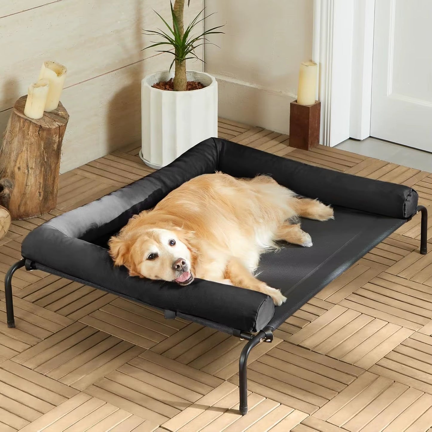 Large Elevated Cooled Dog Bed Portable Anti-Chew Outdoor Kennel with Non-Slip Foot Holder Pet Bed