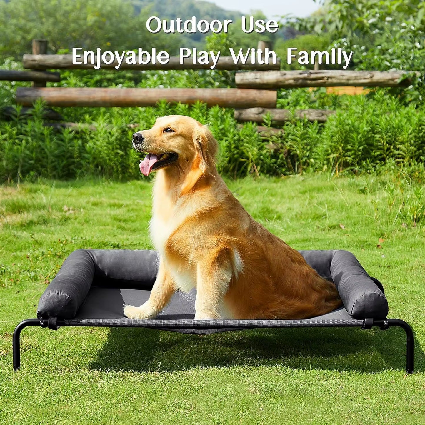 Large Elevated Cooled Dog Bed Portable Anti-Chew Outdoor Kennel with Non-Slip Foot Holder Pet Bed