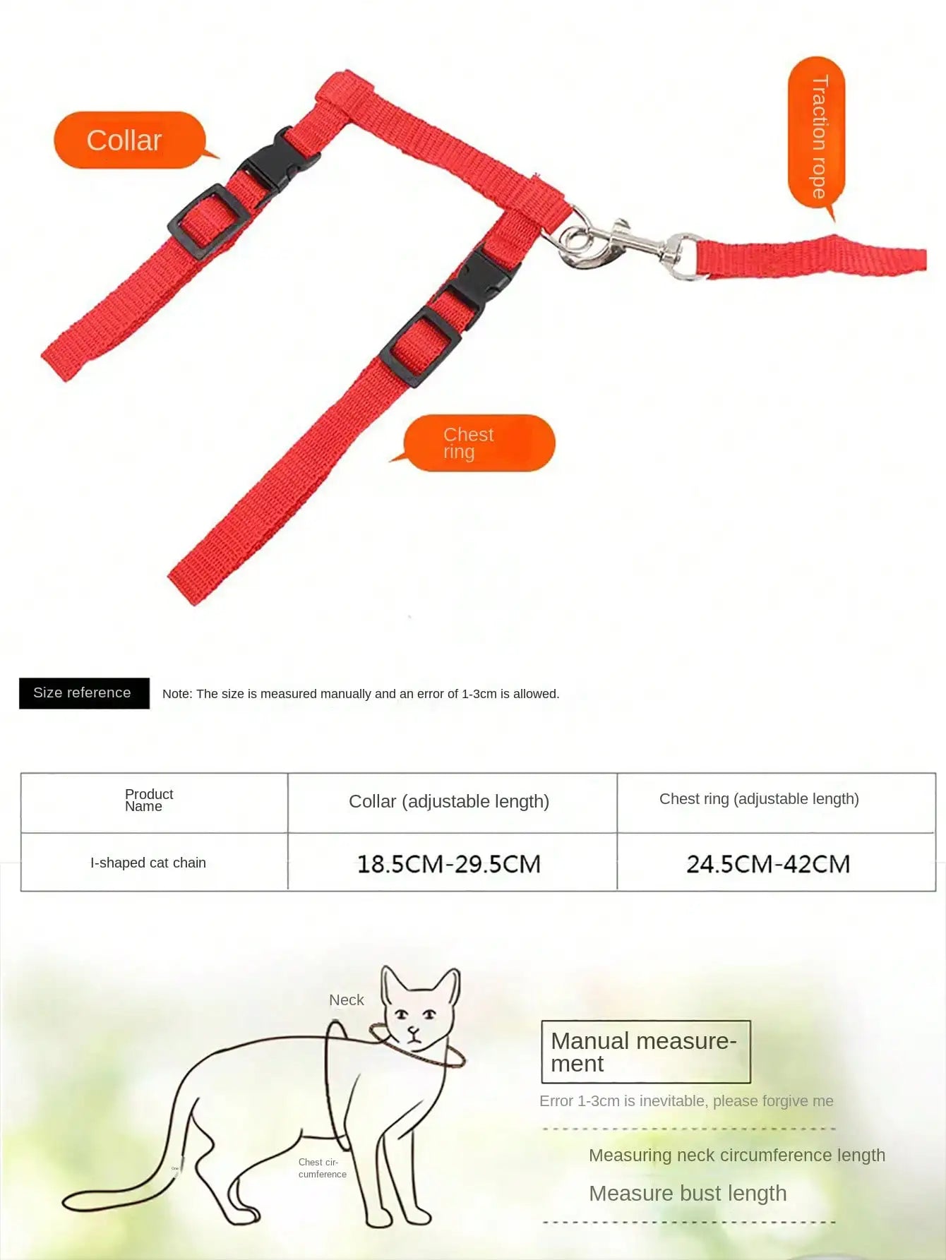 A Cat Leash, a Cat Leash, a Cat Leash, a Cat Leash, a Cat Leash, a Pet Chest Strap, a Cat Chain, and a Cat Leash