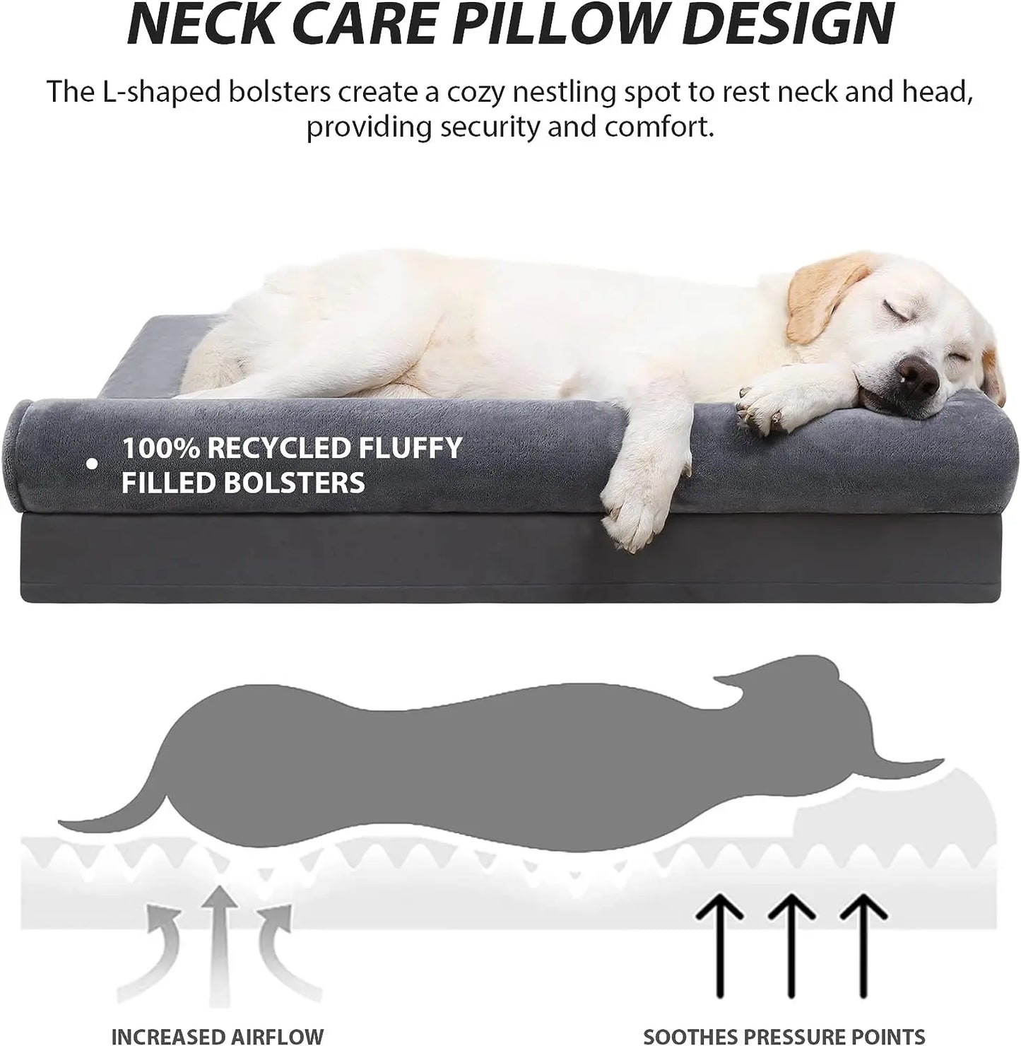 Orthopedic Waterproof Dog Bed Large Dog Flannel Pillow Dog Sofa Bed with Egg Crate Foam Removable Washable Cover