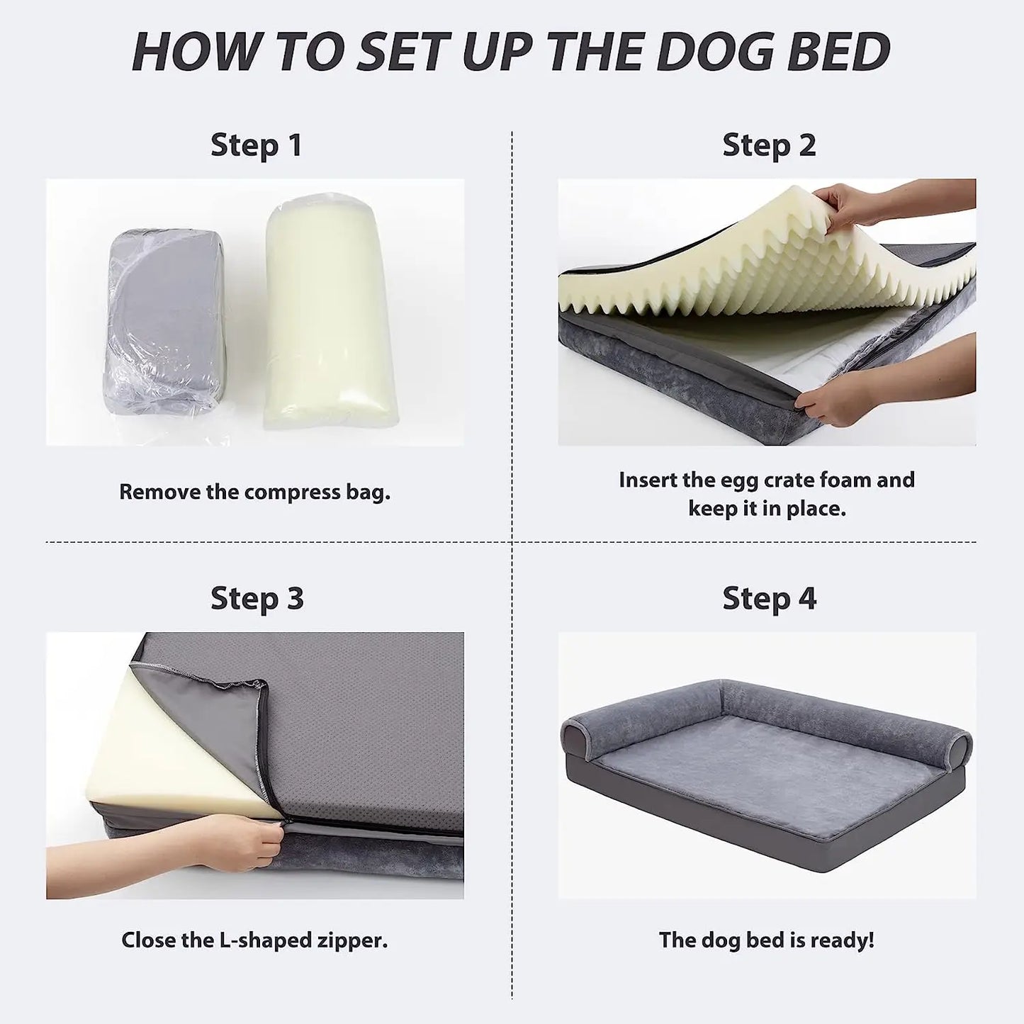 Orthopedic Waterproof Dog Bed Large Dog Flannel Pillow Dog Sofa Bed with Egg Crate Foam Removable Washable Cover