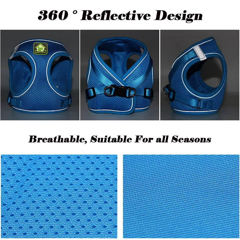 Reflective Dog Cat Harness Nylon Mesh French Bulldog Harness Puppy Small Dogs Harnesses Vest Leash Set for Chihuahua Pug Walking