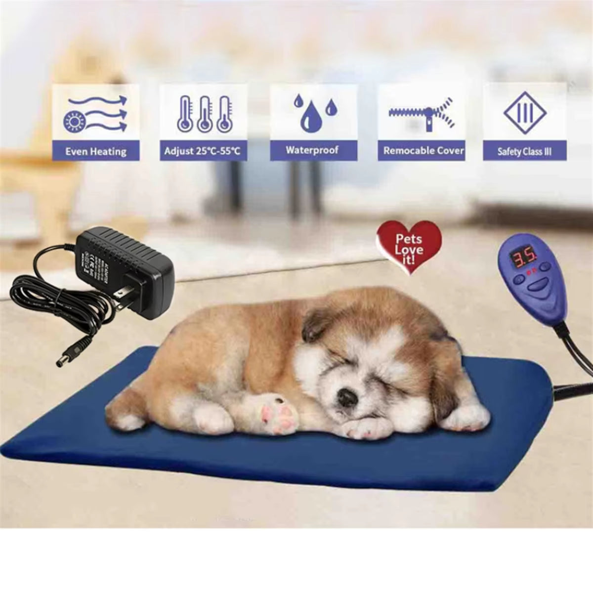 Pet Heating Pad Cat Constant Temperature Electric Blanket 12V Low Voltage Pet Electric Heater for Dogs Bed EU Plug-C Rich