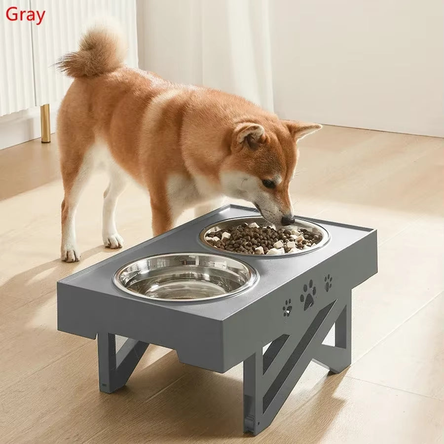 Dogs Double Non-Slip Bowl Adjustable Heights Pet Cat Food Feeding Dish Bowls Small Medium Big Dogs Water Feeder Removable Bowl