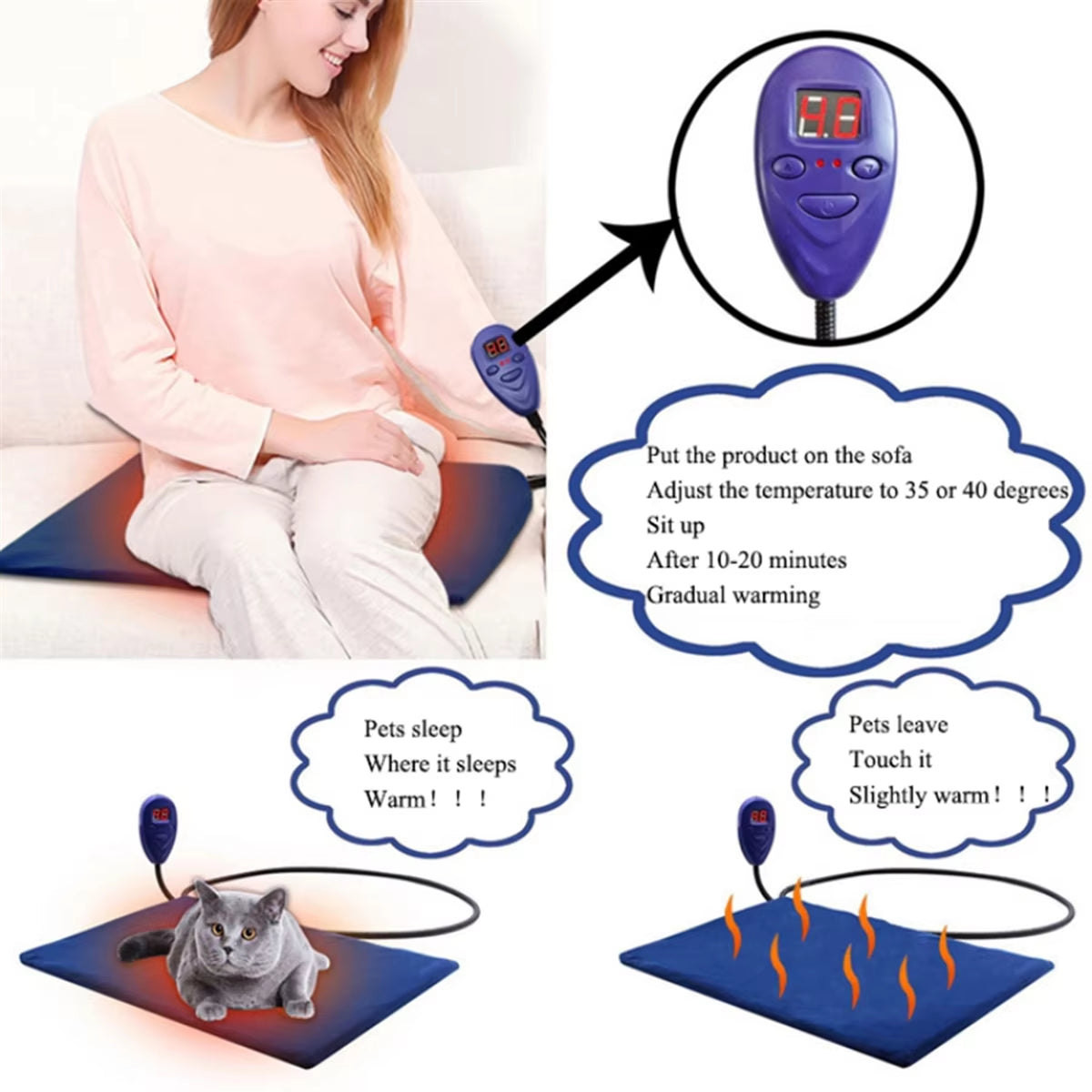 Pet Heating Pad Cat Constant Temperature Electric Blanket 12V Low Voltage Pet Electric Heater for Dogs Bed EU Plug-C Rich