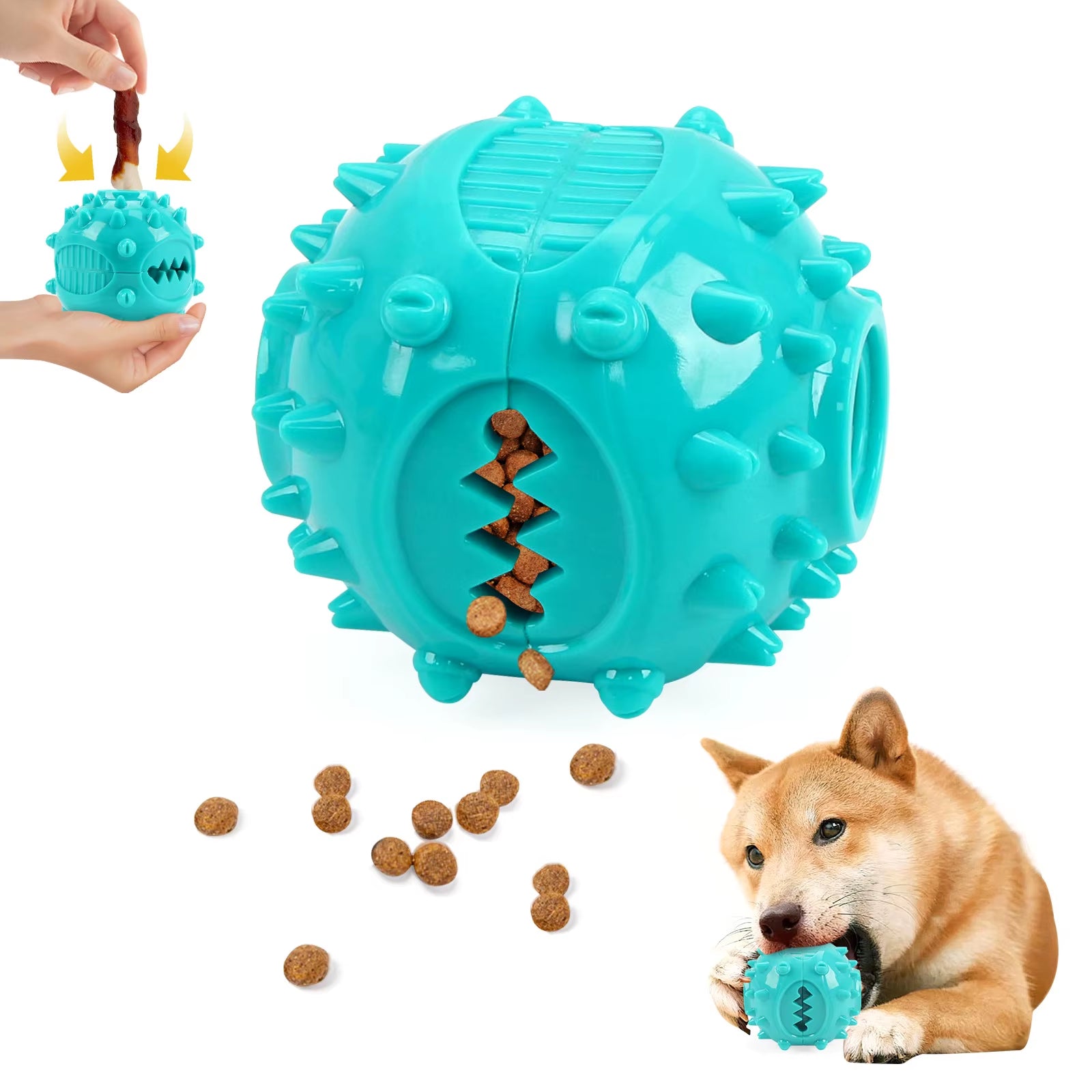Dog Interactive Chew Treat Dispensing Ball - Self-Play, Boredom Relief, Bite-Resistant, Teeth Cleaning Pet Toy,
