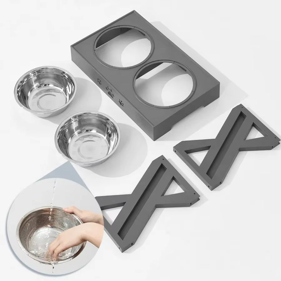 Dogs Double Non-Slip Bowl Adjustable Heights Pet Cat Food Feeding Dish Bowls Small Medium Big Dogs Water Feeder Removable Bowl