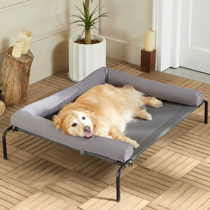 Large Elevated Cooled Dog Bed Portable Anti-Chew Outdoor Kennel with Non-Slip Foot Holder Pet Bed