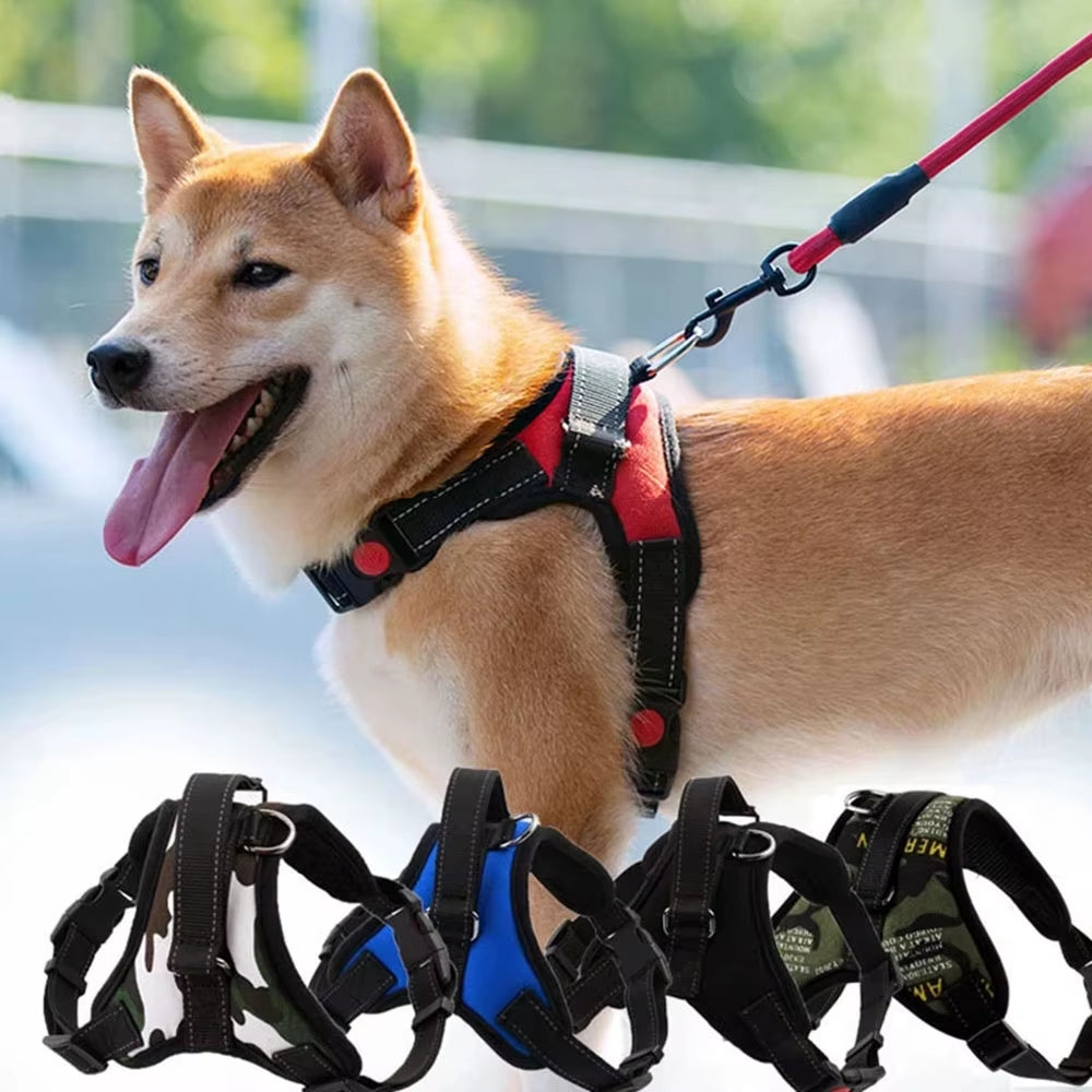 Pet Dog Adjustable Nylon Harness Large Dogs Vest Harness Chest Strap Puppy Leads Reflective No Pull Harness for Walking Training