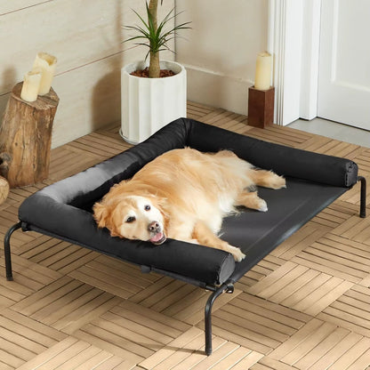 Large Elevated Cooled Dog Bed Portable Anti-Chew Outdoor Kennel with Non-Slip Foot Holder Pet Bed