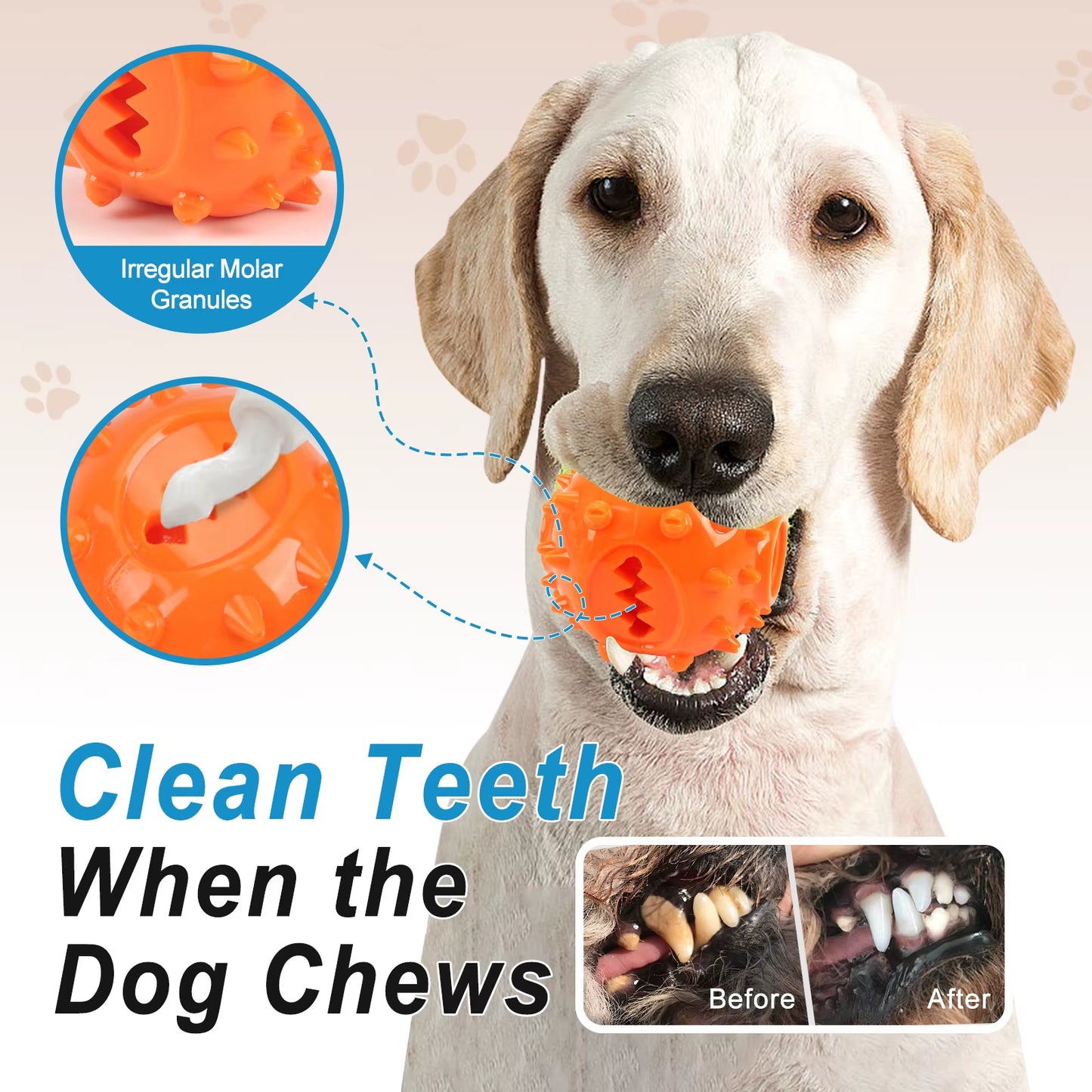 Dog Interactive Chew Treat Dispensing Ball - Self-Play, Boredom Relief, Bite-Resistant, Teeth Cleaning Pet Toy,