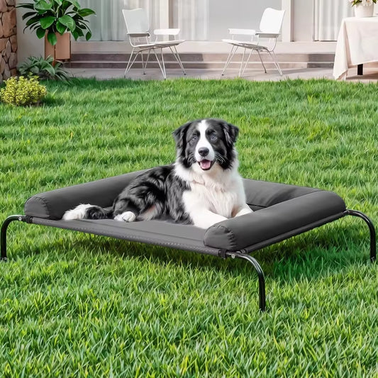 Large Elevated Cooled Dog Bed Portable Anti-Chew Outdoor Kennel with Non-Slip Foot Holder Pet Bed